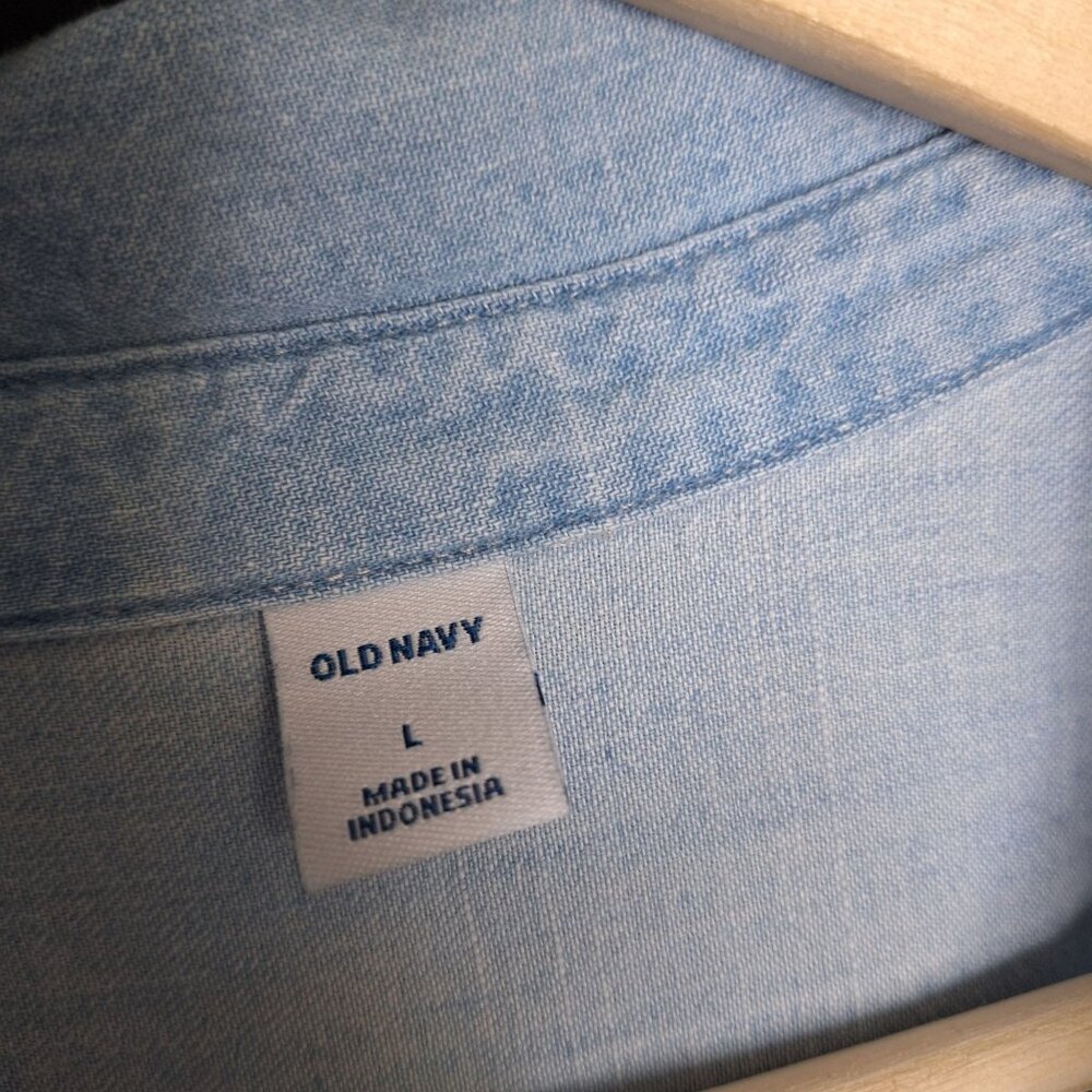 💙 Old Navy 100% Cotton Denim Jeans Shirt Dress Size L Western Country Relaxed F - Picture 3 of 8